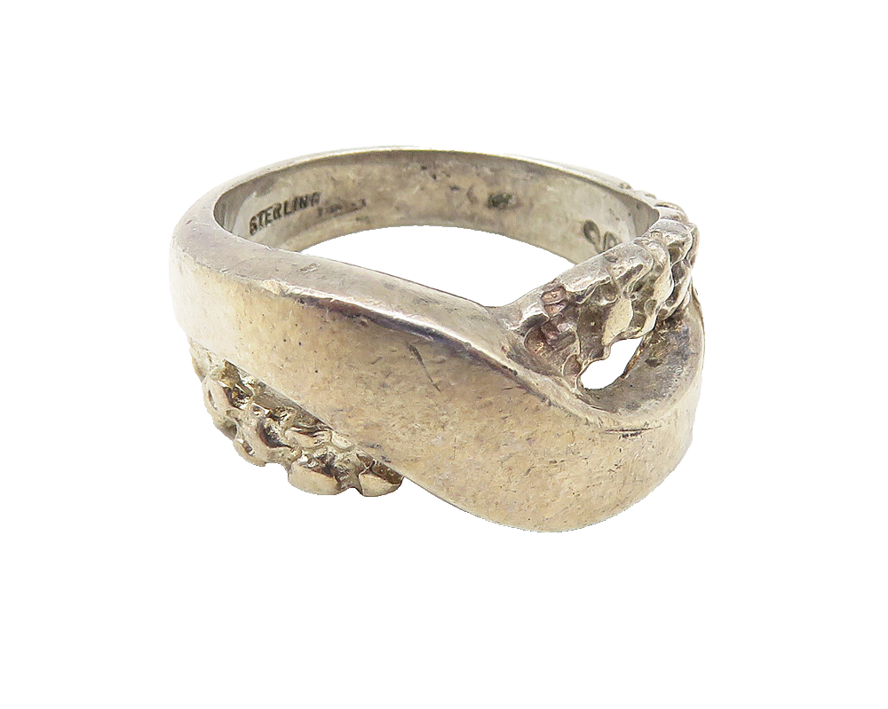 925 Sterling Silver  Vintage Dark Tone Chiseled Detail Band Ring Sz 6  RG10617