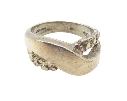925 Sterling Silver  Vintage Dark Tone Chiseled Detail Band Ring Sz 6  RG10617