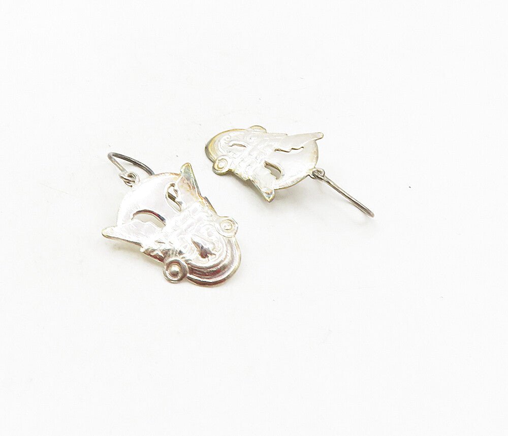 925 Sterling Silver  Vintage Shiny Traditional Face Dangle Earrings  EG4706