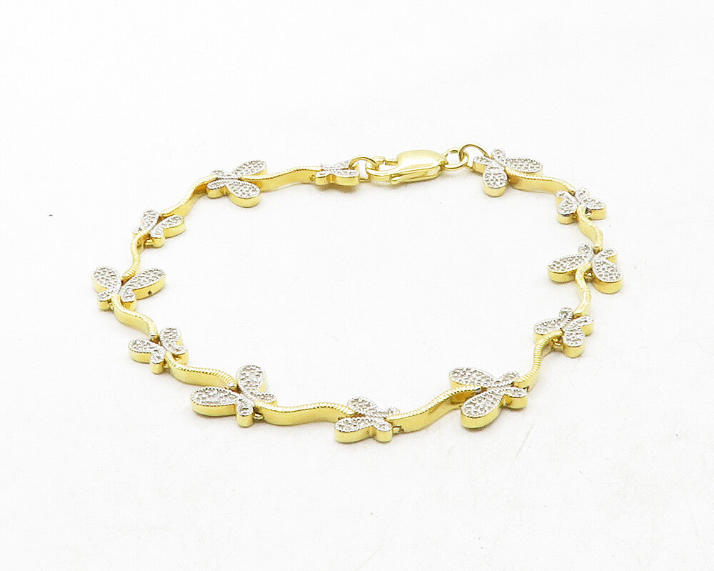 925 Sterling Silver  Genuine Diamonds 2 Tone Butterfly Chain Bracelet  BT4811