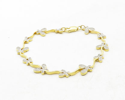 925 Sterling Silver  Genuine Diamonds 2 Tone Butterfly Chain Bracelet  BT4811