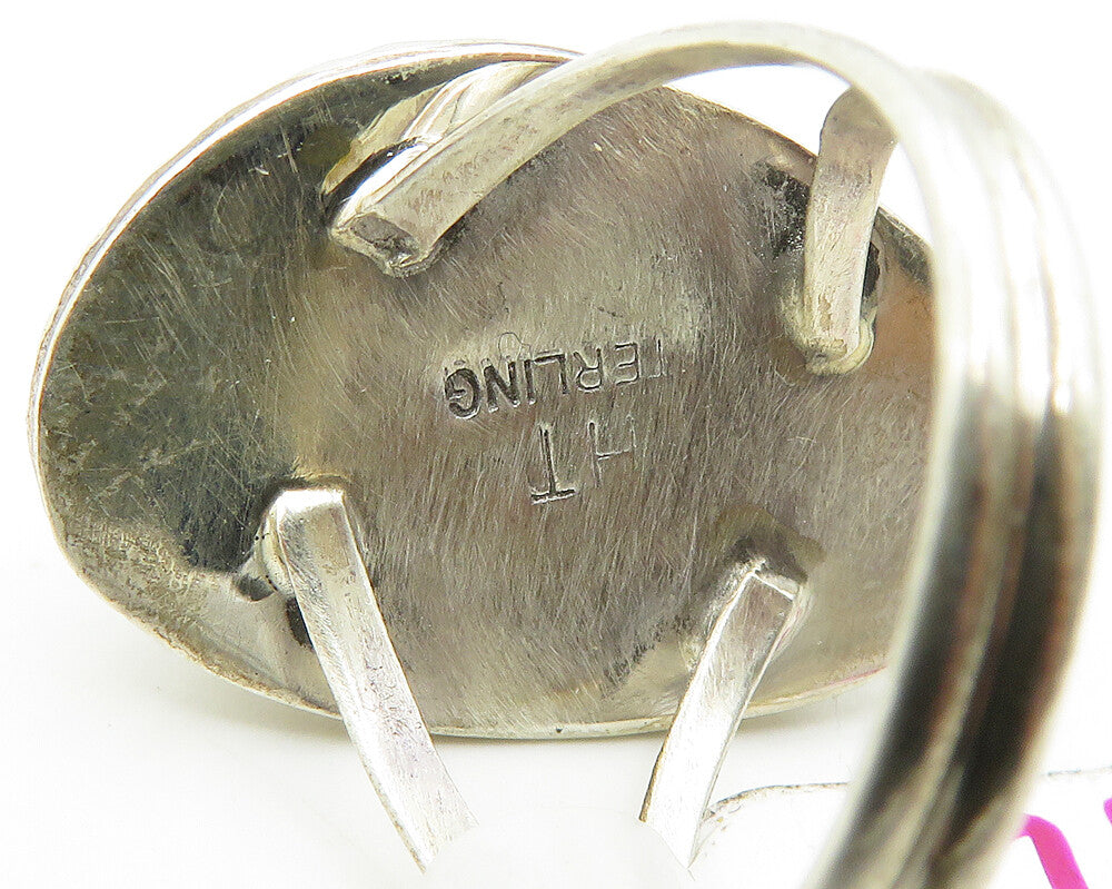 HERBERT TSOSIE NAVAJO 925 Silver  Turquoise Cocktail Ring Sz 7.5  RG17859