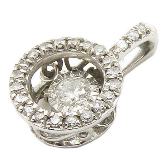 925 Sterling Silver  Shiny Genuine Diamonds Petite Round Pendant  PT12047