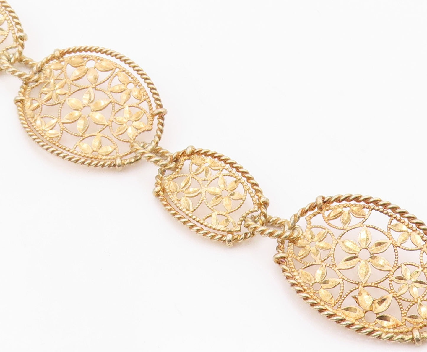 925 Sterling Silver Vintage Bracelet Gold Plated Intricate Floral Link  BT12124