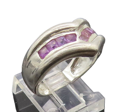 925 Sterling Silver  Vintage Minimalist Inlay Purple Topaz Ring Sz 9  RG26950