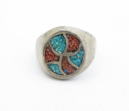 925 Silver  Vintage Antique Turquoise & Jasper Cocktail Ring Sz 9  RG7027