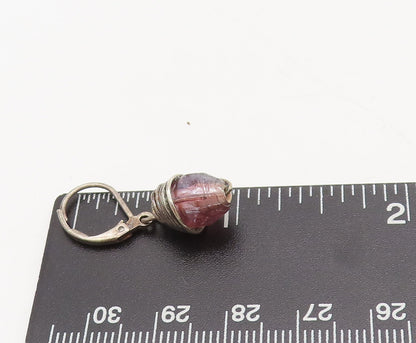 925 Sterling Silver  Vintage Dangling Coiled Cap Brown Beaded Earrings EG12522
