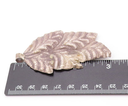 925 Sterling Silver Vintage Pendant Dark Tone Carved Large  Leaf PT23982