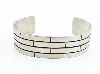 925 Sterling Silver  Vintage Shiny Brick Layer Design Cuff Bracelet  BT1761