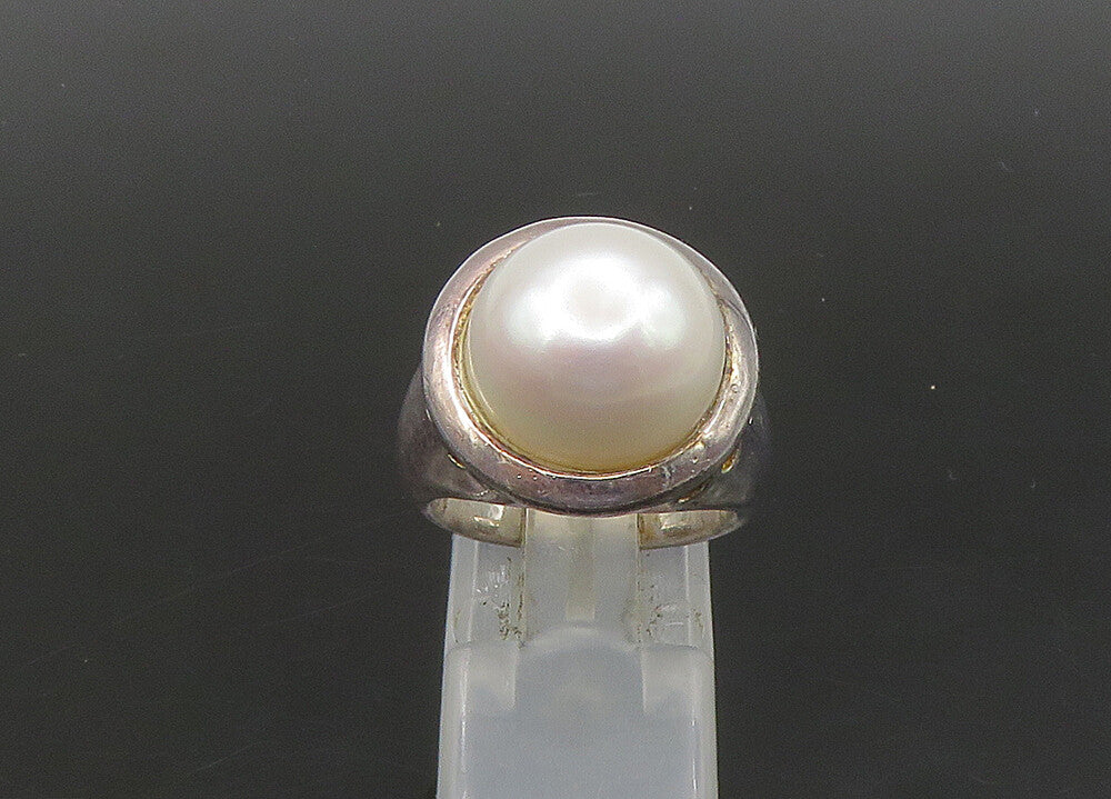 925 Sterling Silver  Vintage Mother Of Pearl Dome Cocktail Ring Sz 6  RG23095