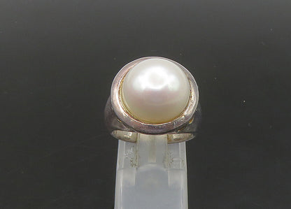 925 Sterling Silver  Vintage Mother Of Pearl Dome Cocktail Ring Sz 6  RG23095