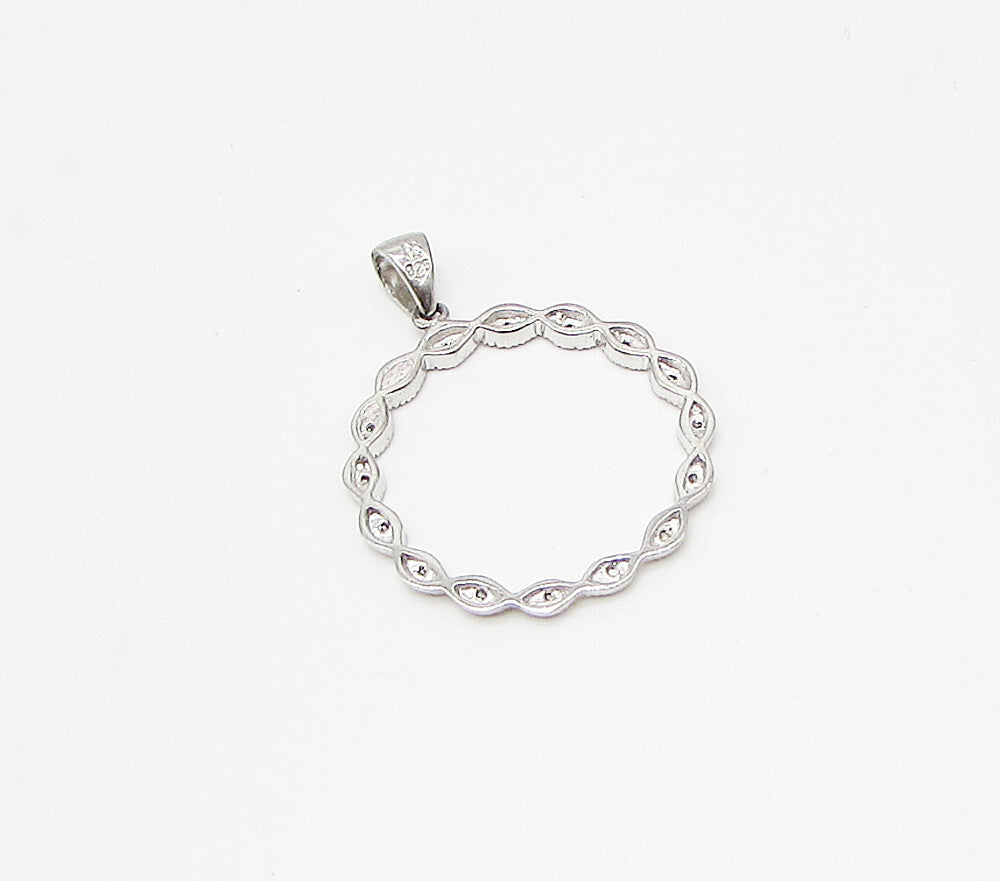925 Sterling Silver  .15ctw Genuine Diamonds Wreath Drop Pendant  PT2296