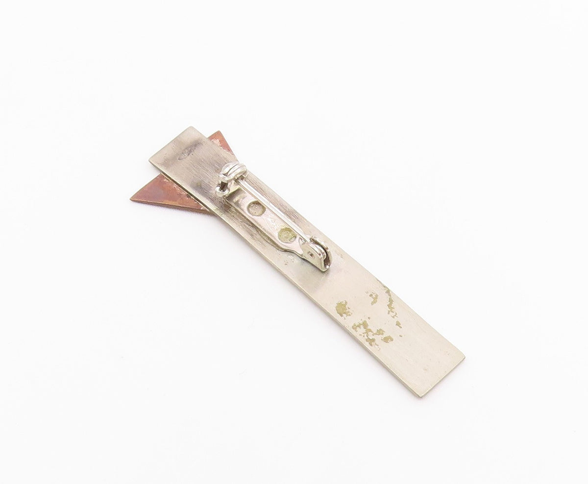 925 Sterling Silver  Vintage Two Tone Modernist Smooth Brooch Pin  BP7514