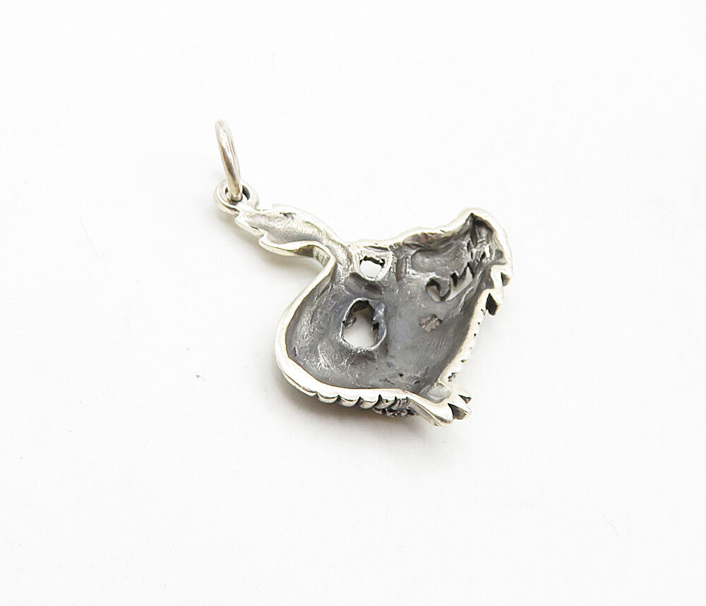 925 Sterling Silver  Vintage Shiny Etched Dragon Motif Drop Pendant  PT6822