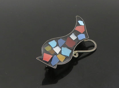 ISRAEL 925 Silver  Vintage Mother Of Pearl Mosaic Vase Brooch Pin  BP9181