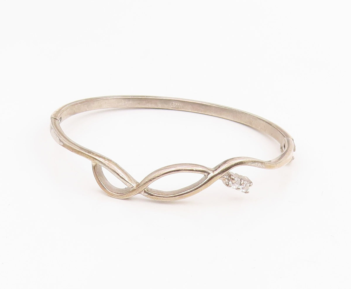 925 Sterling Silver Vintage Bracelet CZ Minimalist Infinity Wavy Bangle  BT11875