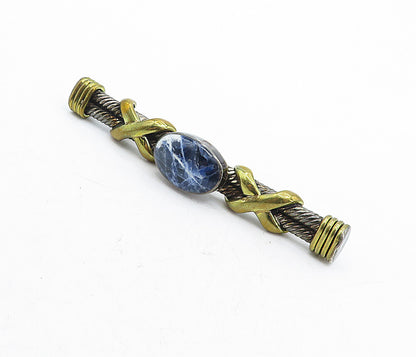 MEXICO 925 Sterling Silver  Vintage Sodalite Two Tone Twist Brooch Pin  BP1905