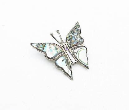 MEXICO 925 Sterling Silver Vintage Abalone Shell Butterfly Brooch Pin  BP1242