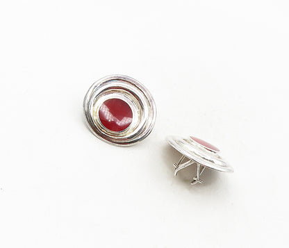 925 Sterling Silver  Vintage Inlaid Carnelian Non Pierce Earrings  EG4764