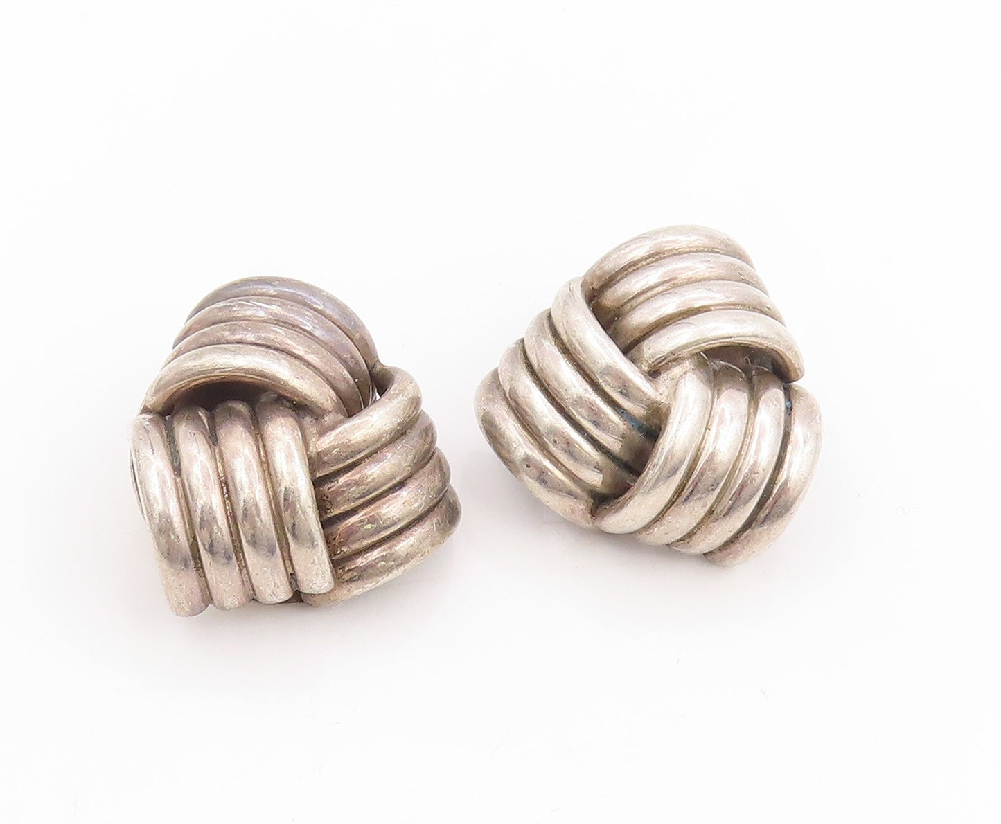 925 Sterling Silver Vintage Earrings Chunky Ribbed Triangle Knot Clip On EG14059