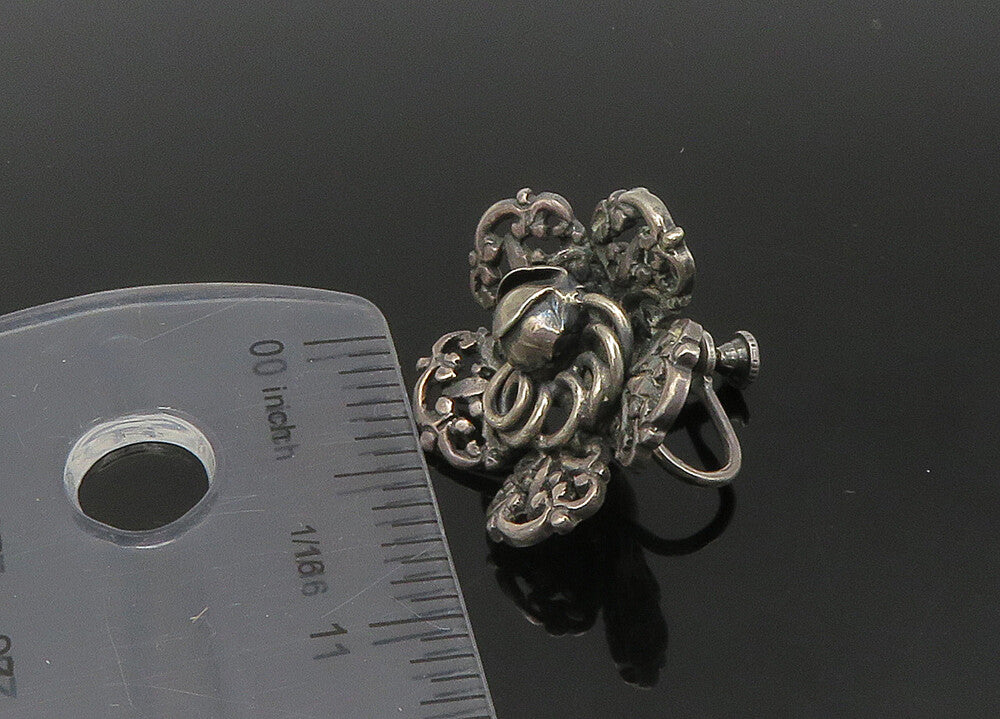 925 Sterling Silver  Vintage Antique Flower Motif Non Pierce Earrings  EG10819
