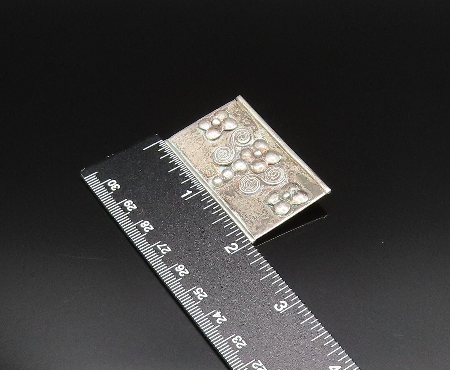 925 Silver  Vintage Floral Beaded & Spirals Rectangle Brooch Pin  BP9700