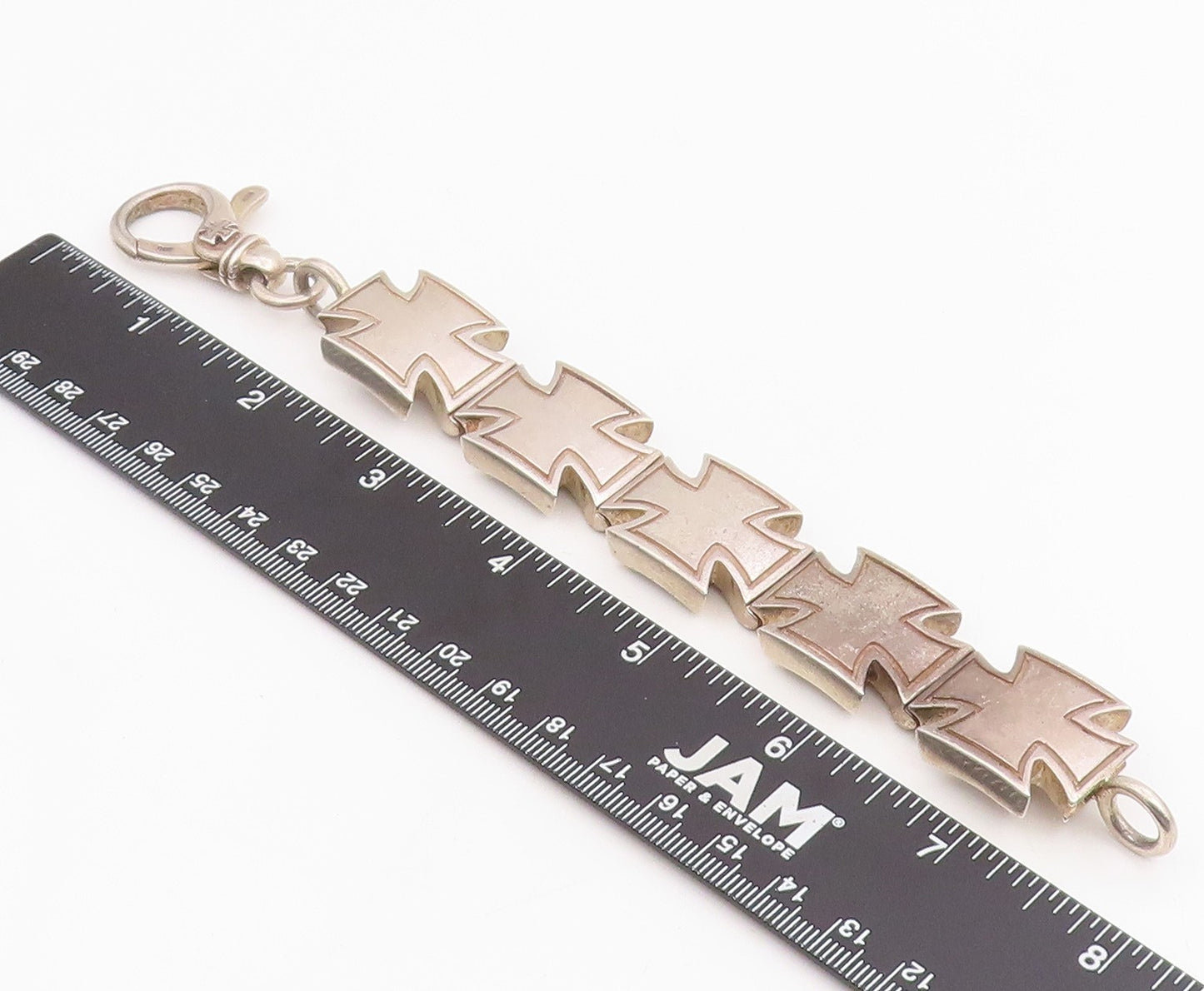 925 Sterling Silver Vintage Bracelet Solid Religious Maltese Cross Link  BT11873