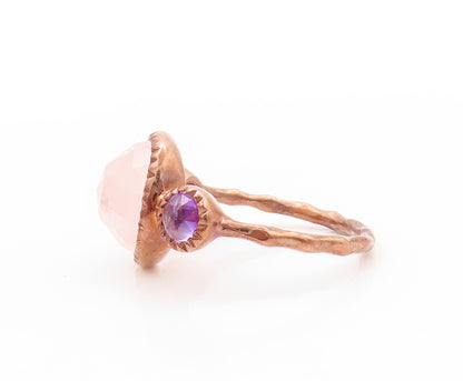 925 Sterling Silver Vintage Ring Rose Gold Plated Amethyst Gemstone Sz 6 RG32820