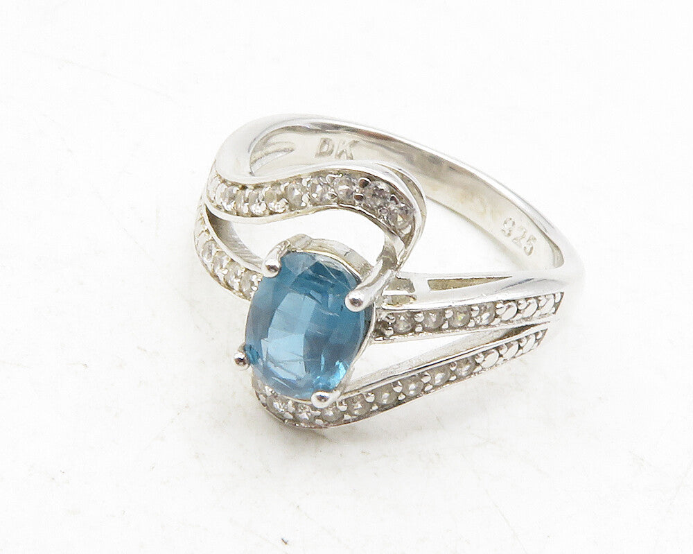 925 Sterling Silver Blue & White Topaz Split Design Band Ring Sz 6  RG12231