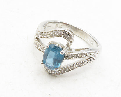 925 Sterling Silver Blue & White Topaz Split Design Band Ring Sz 6  RG12231