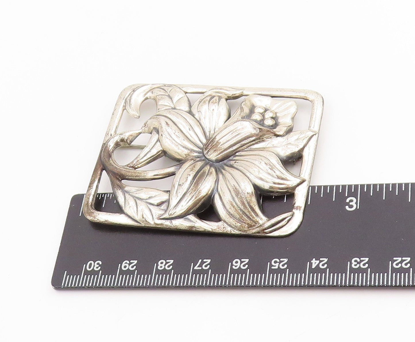 925 Sterling Silver Vintage Brooch DANECRAFT Daffodil Floral Frame Pin  BP11954