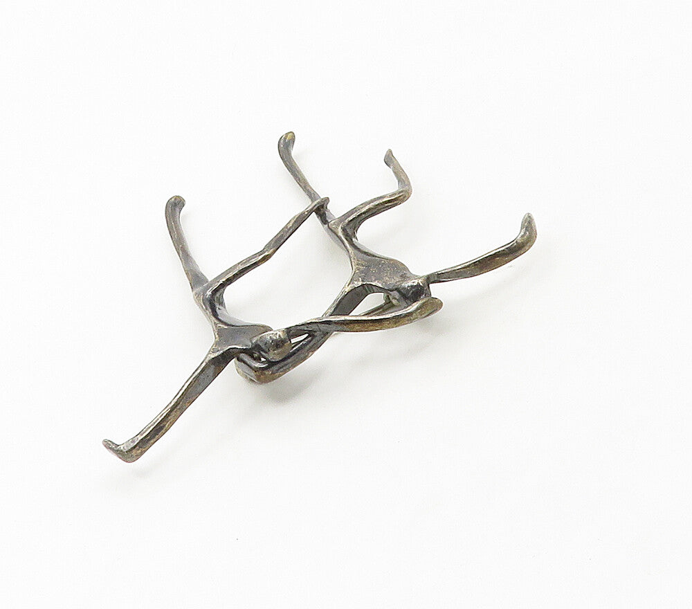 925 Sterling Silver  Vintage Modernist Figures Dark Tone Brooch Pin  BP6548