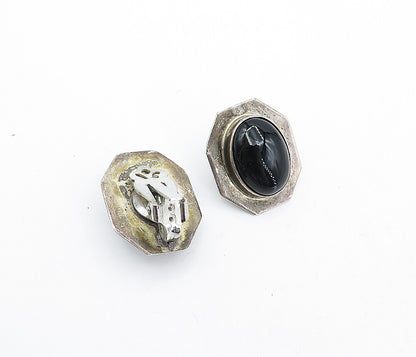 925 Sterling Silver  Vintage Cabochon Black Onyx Non Pierce Earrings  EG2153