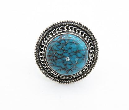 925 Sterling Silver  Vintage Turquoise Wheat Band Cocktail Ring Sz 7.5  RG7540