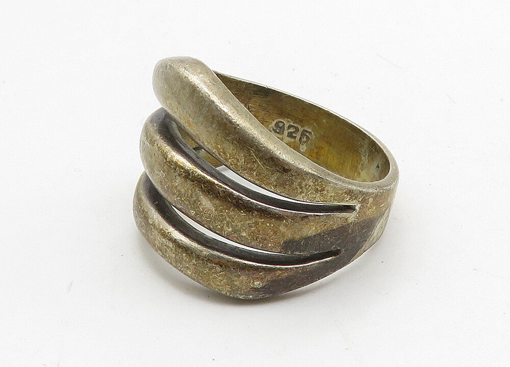 MEXICO 925 Sterling Silver  Vintage Dark Tone Split Band Ring Sz 9  RG10482