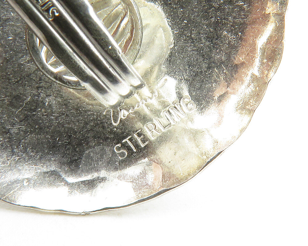 925 Sterling Silver  Vintage Modernist Hammered Non Pierce Earrings  EG6593