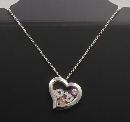 925 Silver  Vintage Heart Caged Letters Charms CZ Chain Necklace  NE4035