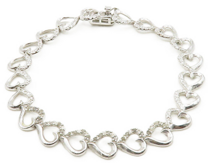 925 Sterling Silver  Genuine Diamonds Open Love Heart Chain Bracelet  BT6529