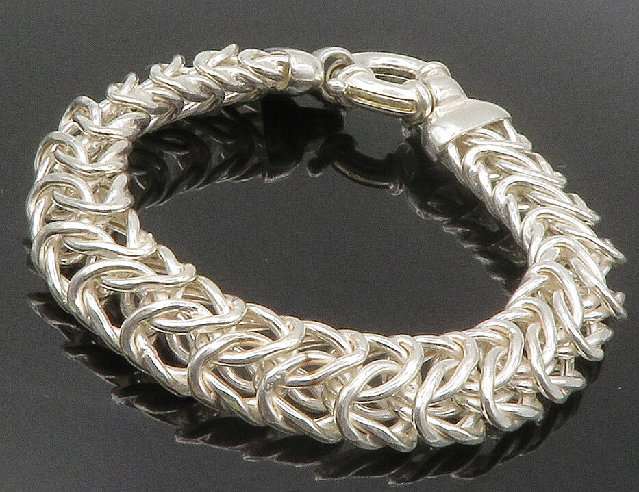 925 Sterling Silver  Shiny Polished Byzantine Link Chain Bracelet  BT5188