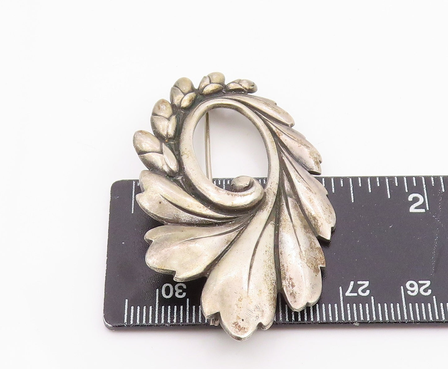 925 Sterling Silver Vintage Brooch Pin VIKING CRAFT Floral Leaf Swirl  BP12470
