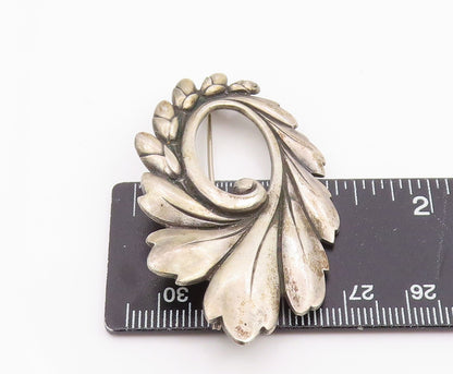 925 Sterling Silver Vintage Brooch Pin VIKING CRAFT Floral Leaf Swirl  BP12470