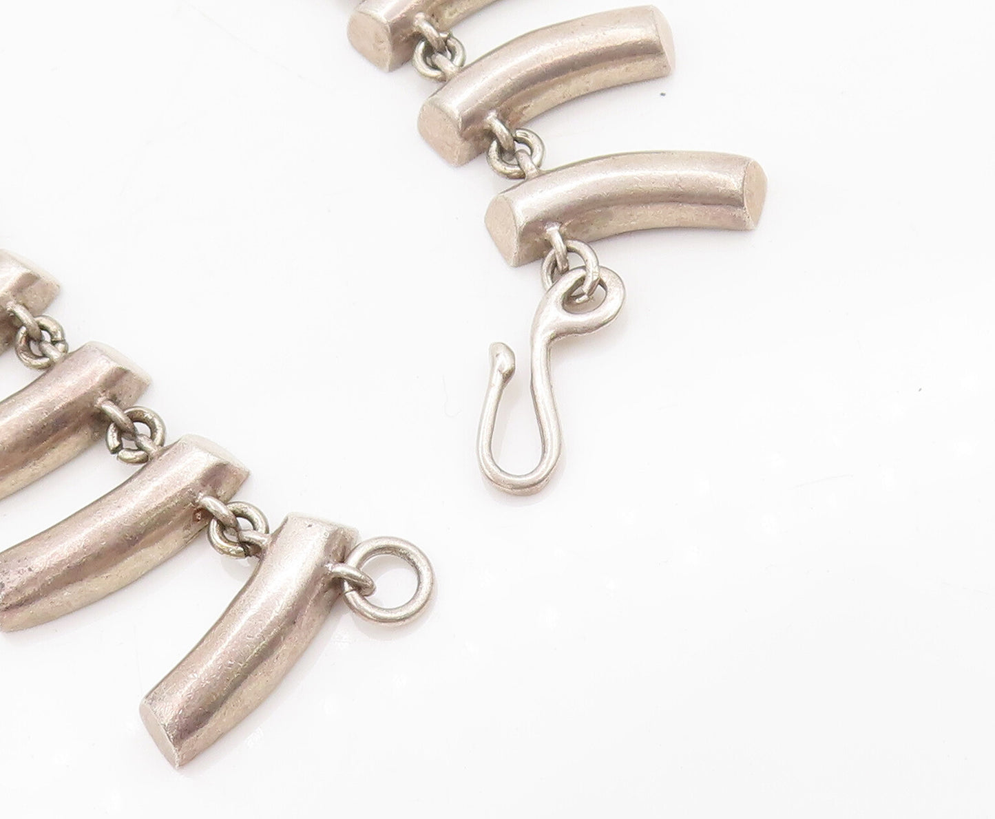 925 Sterling Silver  Vintage Solid Teeth Like Link Heavy Necklace  NE4059