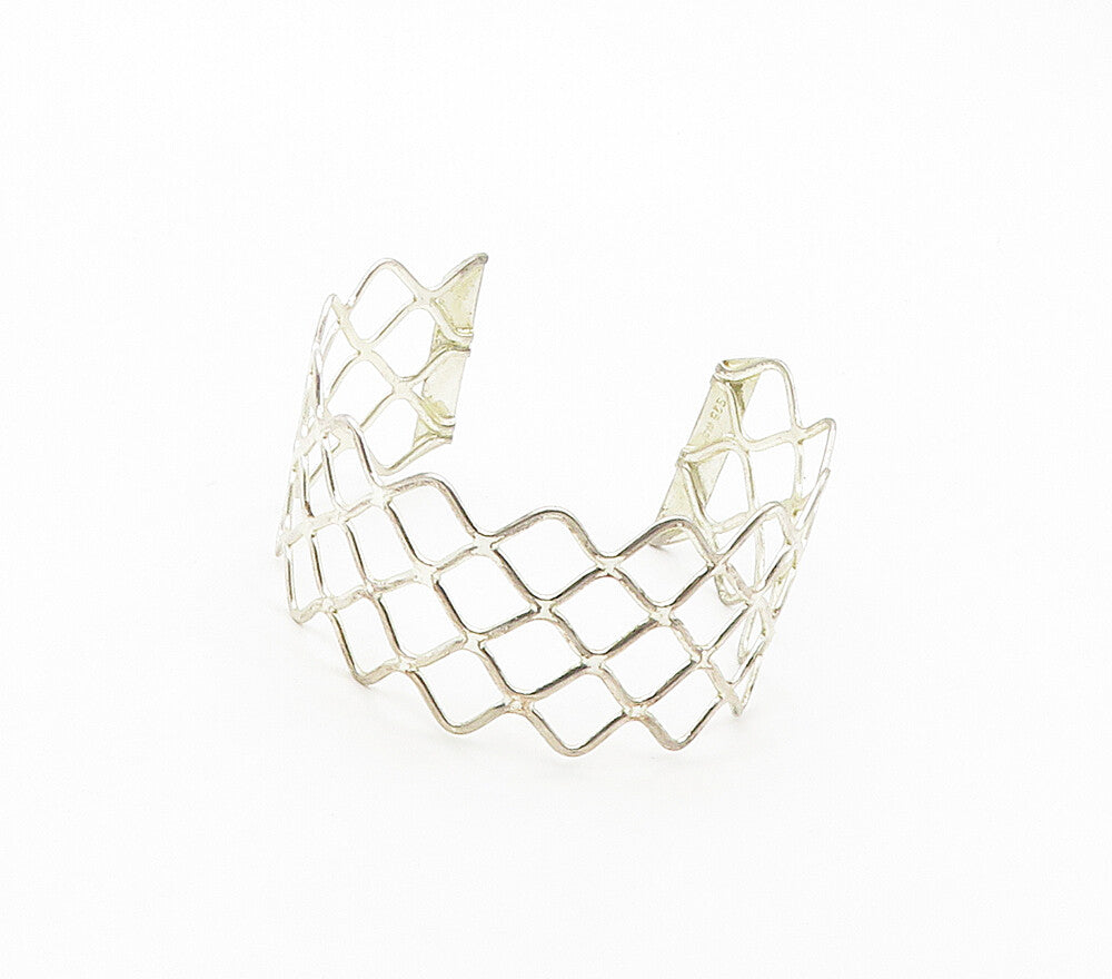 925 Sterling Silver  Shiny Smooth Open Diamond Shape Cuff Bracelet  BT6452