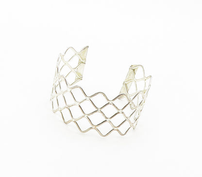 925 Sterling Silver  Shiny Smooth Open Diamond Shape Cuff Bracelet  BT6452