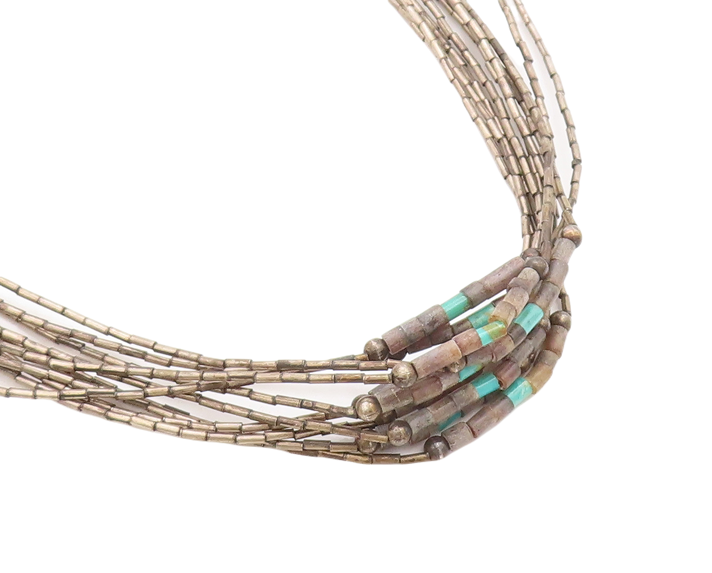925 Sterling Silver  Vintage Turquoise Multi Strand Chain Necklace  NE2148