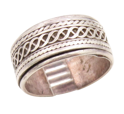 925 Sterling Silver Vintage Ring Celtic Weave Wide Spinner Band  Sz 11  RG35055