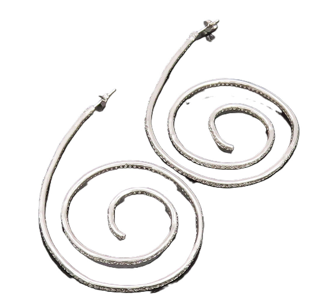 925 Sterling Silver Vintage Earrings Topaz Inlay Designer Spiraled Coil  EG12898