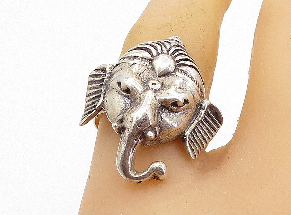 925 Sterling Silver Vintage Ganesh Elephant Head Band Ring  Sz 7.5  RG8096
