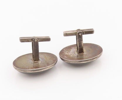 MEXICO 925 Silver  Vintage Cabochon Cut Black Onyx Oval Cuff Links  TR1833