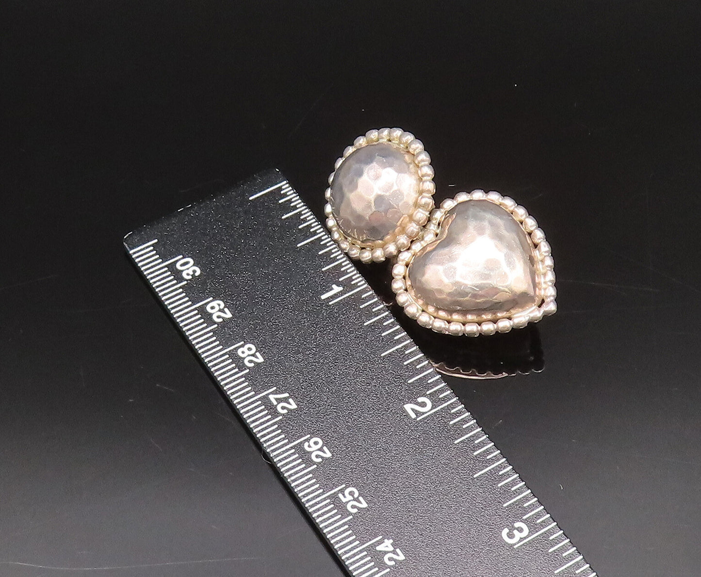 925 Sterling Silver  Vintage Hammered Bead Ball & Love Heart Earrings  EG12272